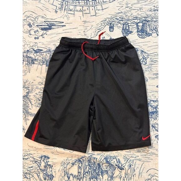 Nike Basketball Shorts Men Size Medium Black Red Stripe Red Swoosh Athletic Good - Picture 1 of 5